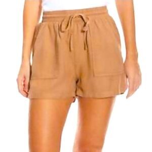 NWT OAT Tencel Drawstring High-Waisted
Cuffed Pocket Shorts Sand Brown Small
